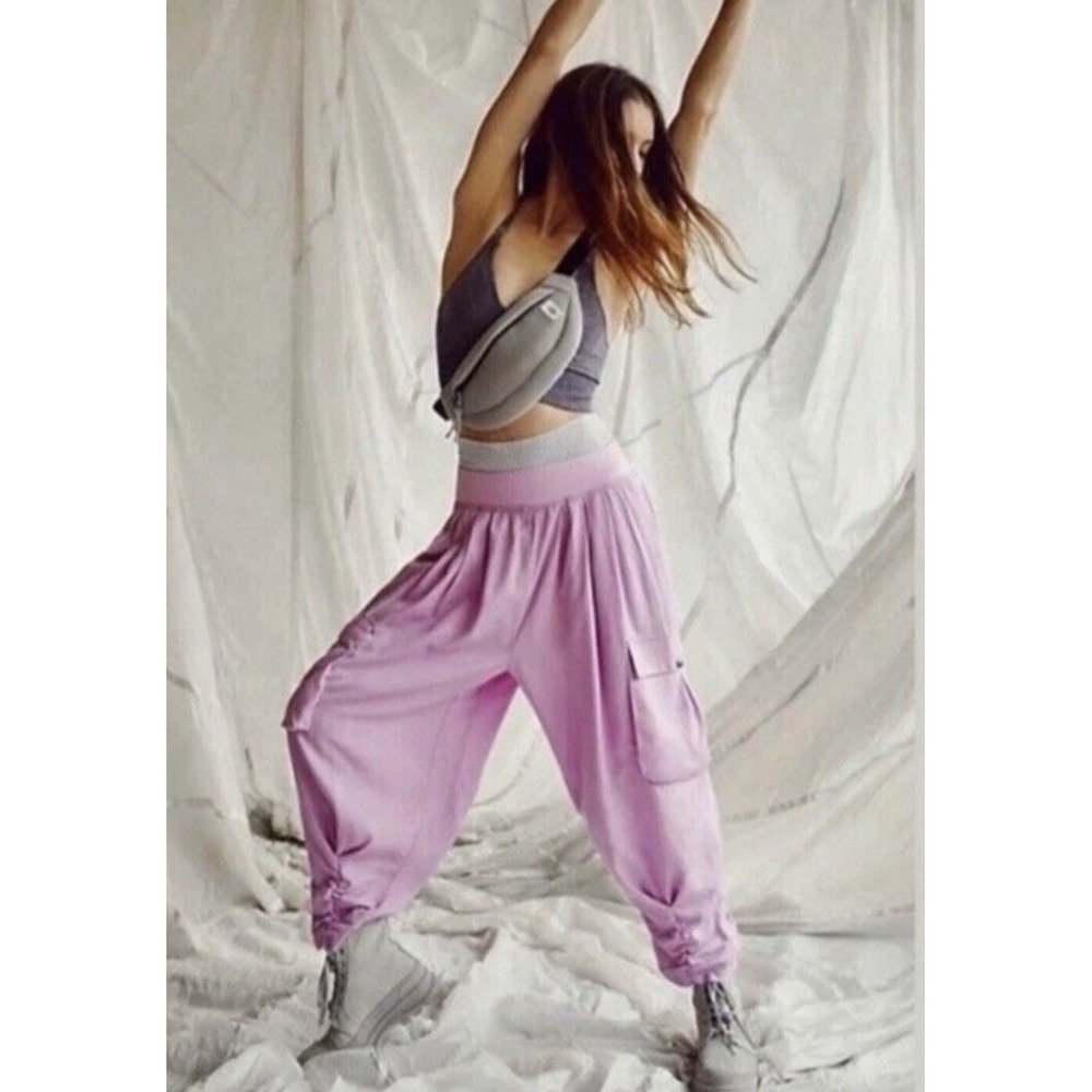 Free People Movement Vapor Oversized Harem Cargo Jogger Pant Size XS Lilac Pink - Picture 2 of 9